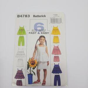 UNCUT Butterick B4783 6 Sew Fast & Easy Girls‎ Top Skirt Shorts Pants Size 2-5